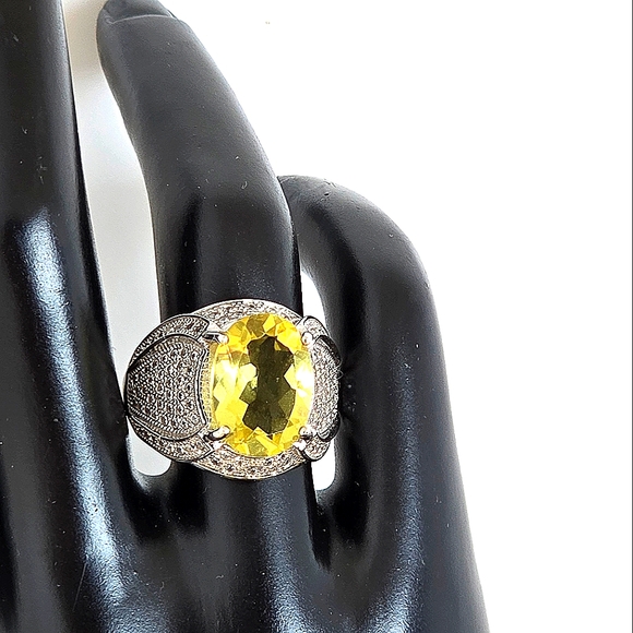 Natural Lemon Quartz 15x11mm & CZ 925 Sterling Silver Ring Sz 8.5 - Picture 3 of 10